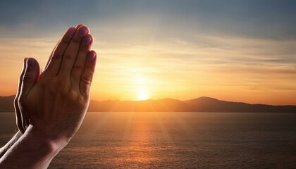  Praying hands, sunset in the background. Concept of praying for blessing from God. Praying hands
