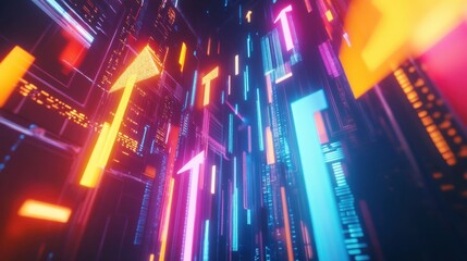 Abstract financial growth concept with glowing arrows and data