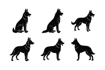 Various German Shepherd silhouettes in black isolated on white