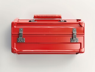 High-angle view of a vibrant red metal toolbox.