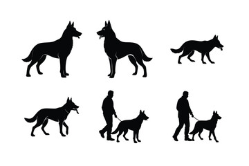 German Shepherd dog silhouette set isolated on white