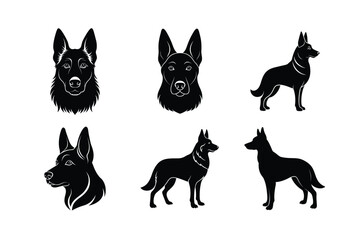 German Shepherd silhouette set with various poses on white