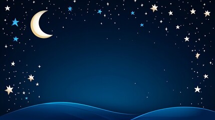 Serene night sky with a crescent moon and twinkling stars.