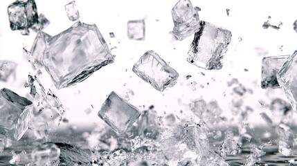 Falling ice cube, isolated on transparent background, selective focus. Flying ice cubes with blur effect . Realistic 3d vector illustration