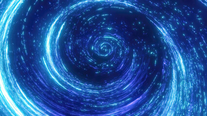 A luminous blue swirl forming a bright cosmic vortex in deep space, filled with light trails and radiance, conveying a sense of infinite mystery