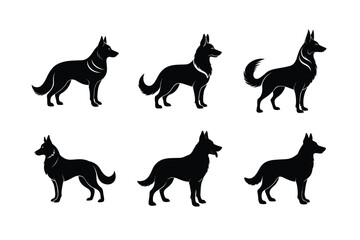Silhouettes of German Shepherd dogs isolated on white