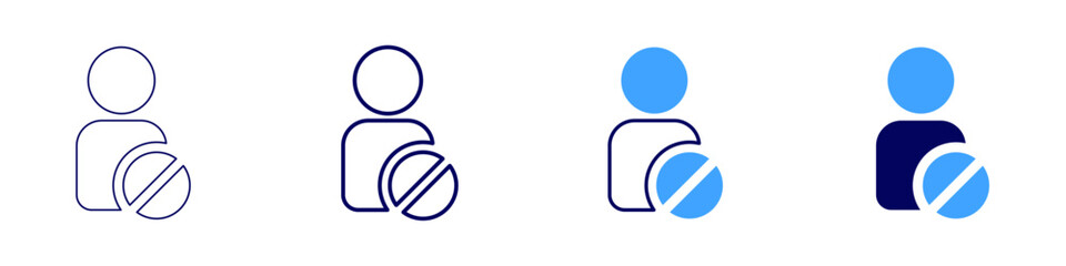 Ban user icon in 4 different styles. Thin Line, Line, Bold, and Bold Line. Duotone style. Editable stroke