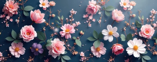 Subtle charcoal grey floral wallpaper Delicate blooms, seamless repeat , room, floral