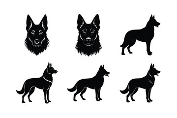 German Shepherd silhouettes bundle set isolated on white