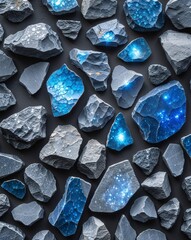 Fototapeta premium Gray and blue stone fragments with shimmering light effects abstract stone rocks nature concept background