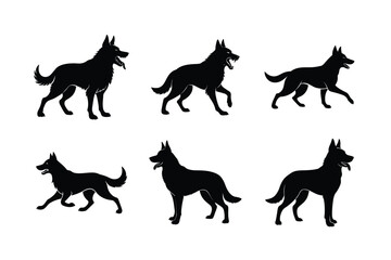 German Shepherd silhouettes in multiple poses on white