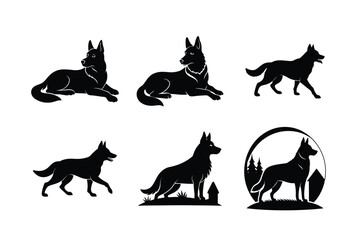 Collection of German Shepherd silhouettes isolated on white
