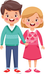 Obraz premium parent and children Illustration of a boy and girl in a Valentine's Day theme.
