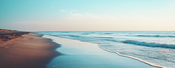Serene beach with gentle waves and clear sky