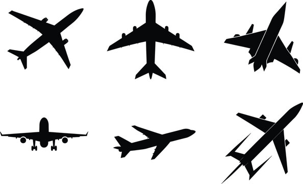 Airplan set of silhouette. Airplane icon set vector on white background
