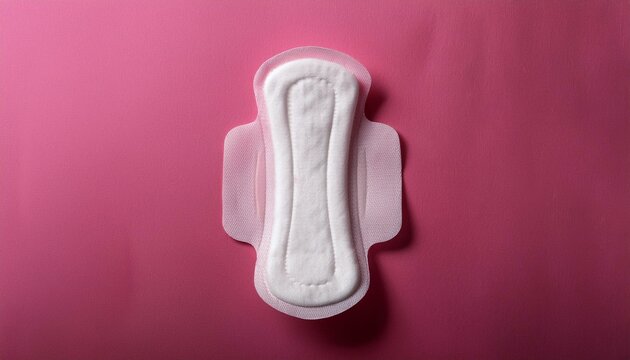 Sanitary pad on pink background, top view 