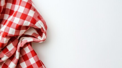 Red checkered napkin front view isolated on white background. Rustic chic style mockup perspective.