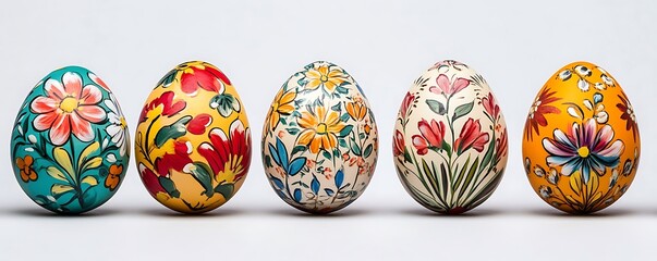 Colorful hand-painted easter eggs studio setting decorative art close-up