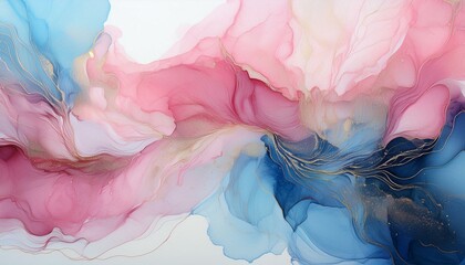 Obraz premium Art photography of abstract fluid painting with alcohol ink, pastel pink and blue colors
