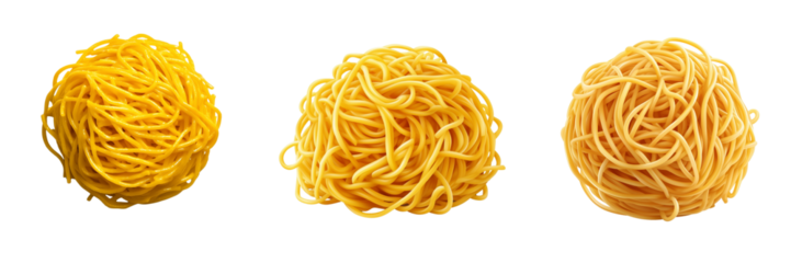 Set of A photograph of yellow spaghetti on Transparent PNG format background.