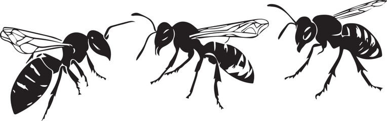 Set Bees. Hand drawn vector illustration	