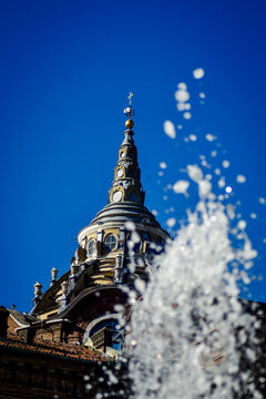 Turin, Italy. The beautiful Guarini Chapel of the Holy Shroud under a clear blue sky.