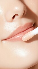 Pure and chemical-free skincare Close-up of lips with beauty product applied. skincare apply