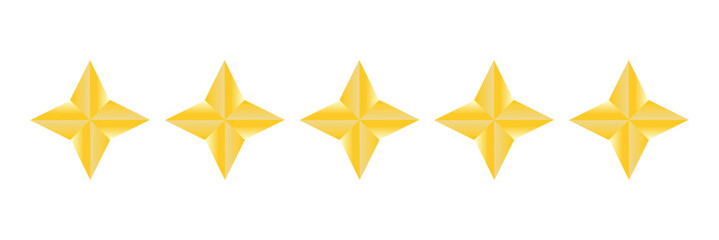  Gold And Black Stars quality rating icon. Five yellow star product quality rating. Golden star vector icons. Stars in modern simple with shadow - stock vector. 