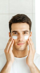 Pure and chemical-free skincare Man applying skincare product with care. skincare apply