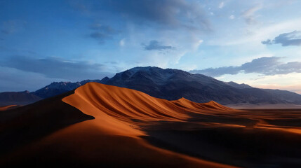 Naklejka premium A desert landscape with a mountain in the background
