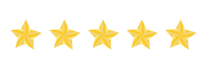  Gold And Black Stars quality rating icon. Five yellow star product quality rating. Golden star vector icons. Stars in modern simple with shadow - stock vector. 