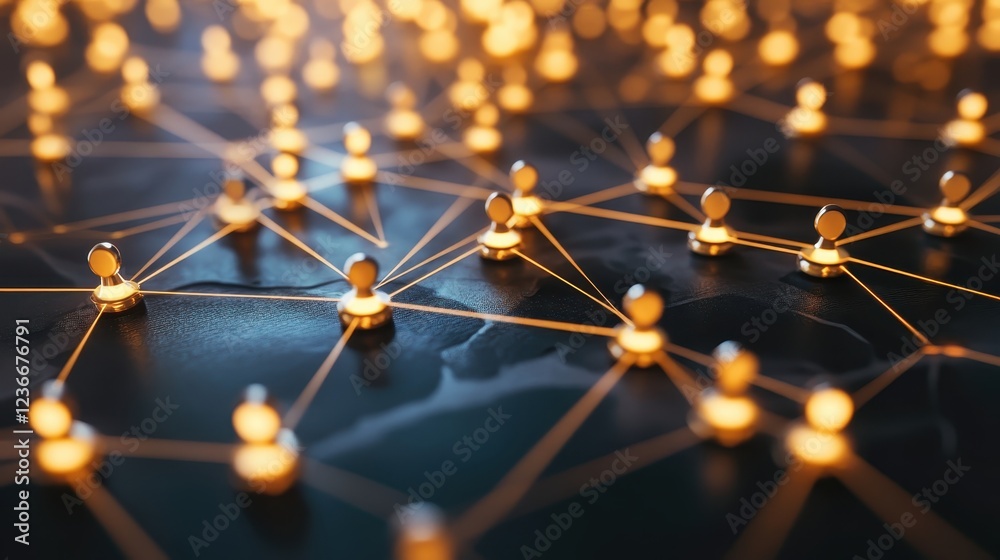 Aufkleber Vibrant network visualization showcasing connections and data flow in a digital cityscape at night