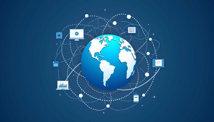 Fototapeta premium Global network connections illustration on blue background