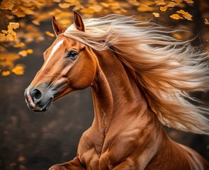 Obraz premium Majestic Chestnut Stallion with Flowing Mane in Autumn