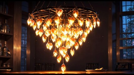 Obraz premium Romantic Heart-Shaped Chandelier with Warm Golden Lighting in Cozy Interior