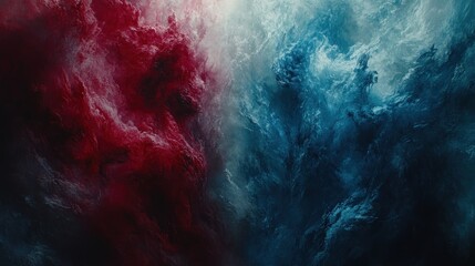 Fototapeta premium Abstract clash of red and blue clouds in dramatic sky scene