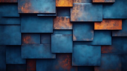 Abstract Blue and Orange Metal Cube Pattern