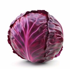 Obraz premium Ripe red cabbage with vibrant purple leaves, isolated on a white background, creating a striking image of healthy, fresh produce