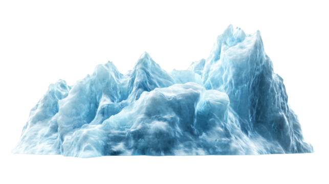Large iceberg floating on transparent background representing global warming