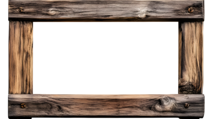 Old rustic wooden frame isolated on transparent or white background, png