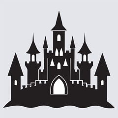 Obraz premium medieval castle silhouette vector art illustration, castle in the night
