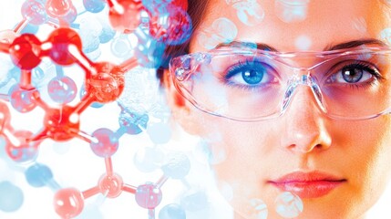 Scientific research action female scientist in lab molecular analysis professional setting close-up view innovation