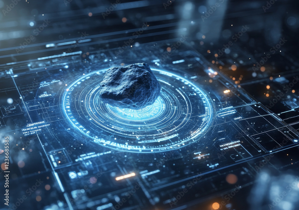 Poster holographic interface displaying asteroid tracking data