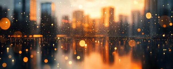 Fototapeta premium Cityscape Reflection: Golden Hour Urban Glow