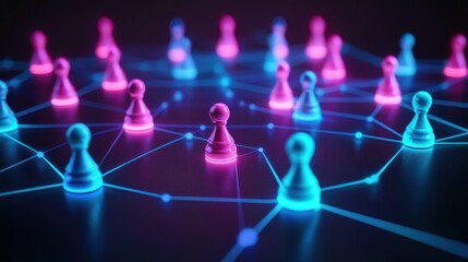 Neon Network: Interconnected Pawns in a Digital Realm