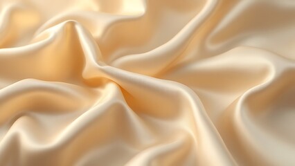Obraz premium Soft pastel beige cream color, shiny satin silk swirl wave background banner - Abstract textile fabric material, backdrop texture for product display or text