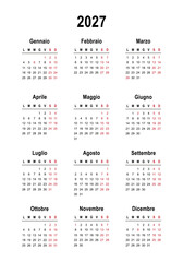 2027 calendar minimalist on Italian language with italian holidays.  Week start on Monday. 