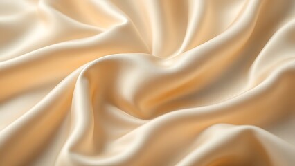 Obraz premium Soft pastel beige cream color, shiny satin silk swirl wave background banner - Abstract textile fabric material, backdrop texture for product display or text