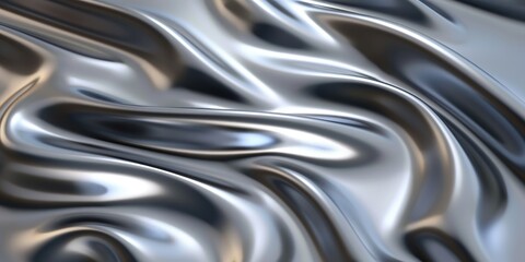 Dynamic silver waves in abstract art digital composition modern design high contrast fluid motion