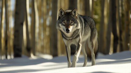 Obraz premium Majestic Gray Wolf in Winter Wonderland: A Stunning Wildlife Photography